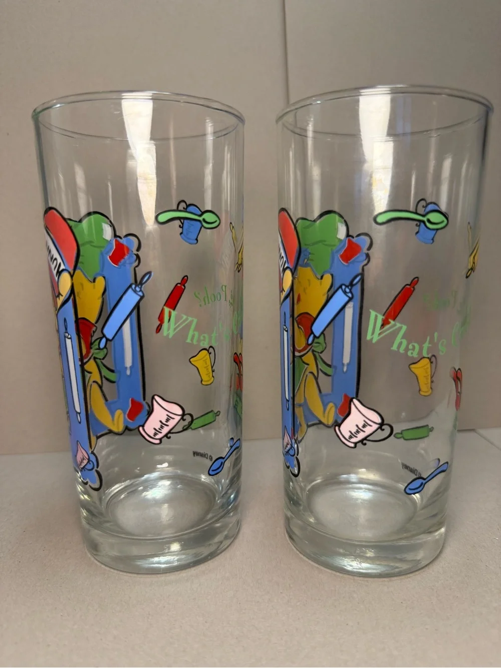 Vintage Disney Winnie the Pooh Blue Cartoon Glass Tumbler - Set of 2